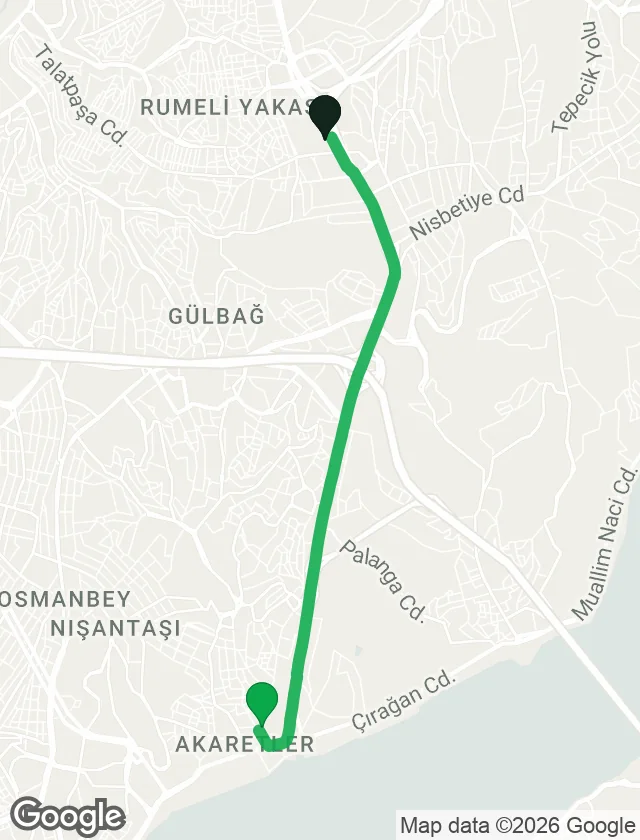 A trip in progress on the map, approaching Beşiktaş.